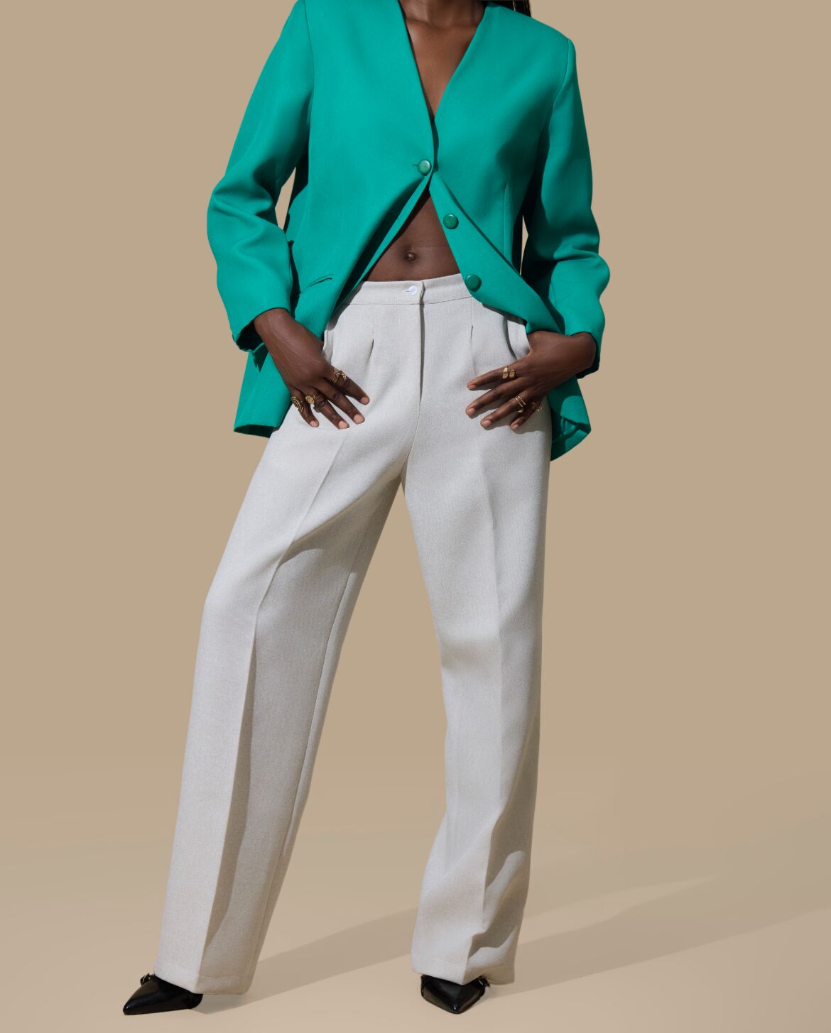 Soft Ivory Wide-Leg Trousers